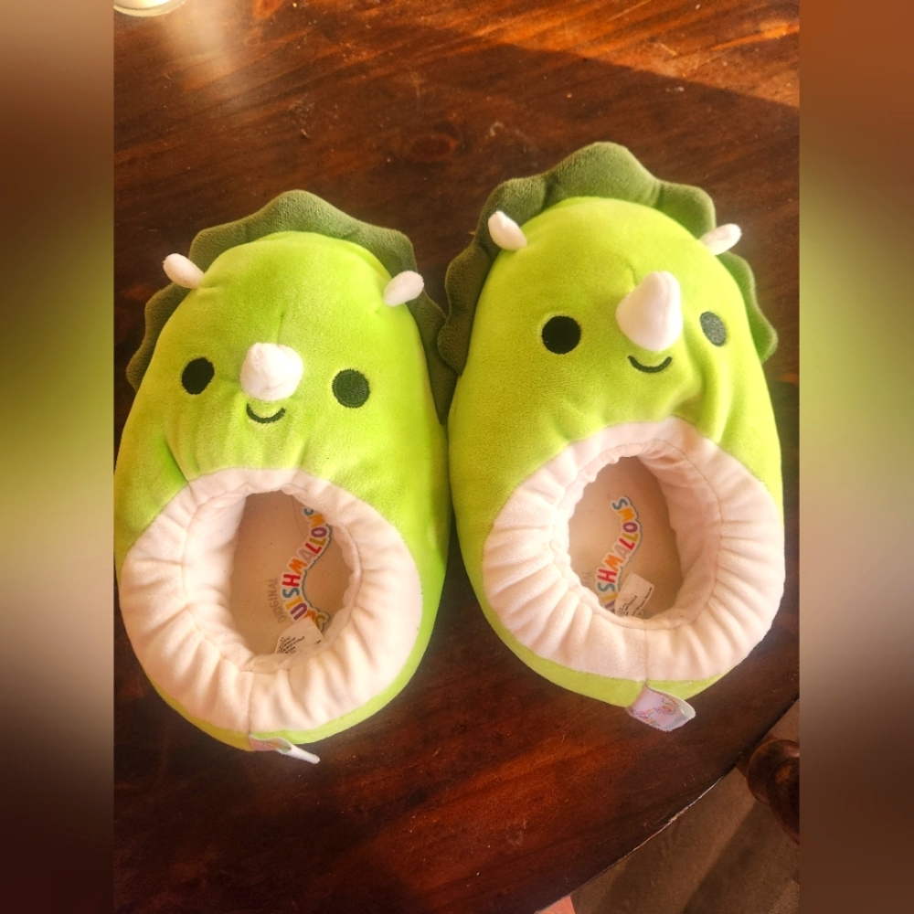 Squishmallow Green and White Dinosaur Cozy Slippers